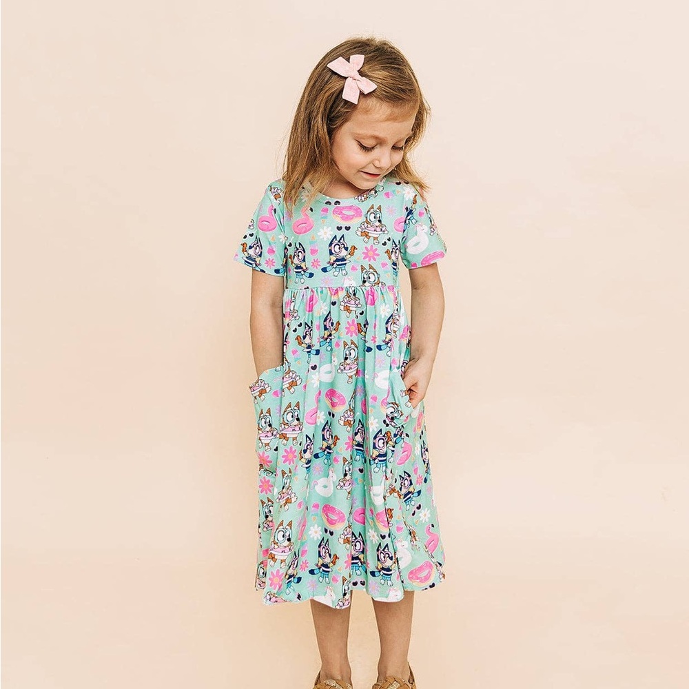 Trendy Girls' Dresses, Twirl Dress with Pockets, Blue Heeler Sister Dogs: 2Y